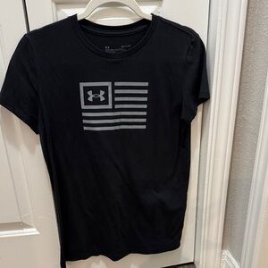 Under Armour Black Tee with Gray Flag Logo- Women’s Size Small